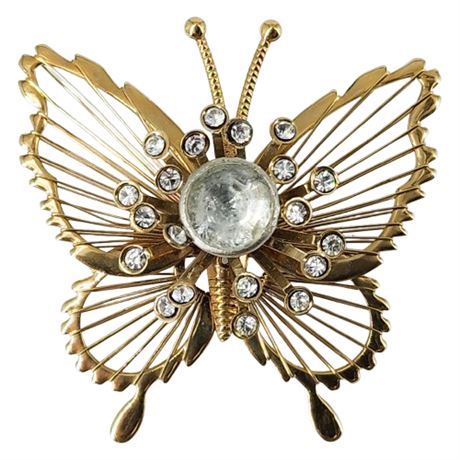 Vintage Wire & Rhinestone Butterfly Brooch