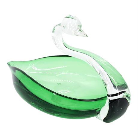 Vintage Chalet Art Glass Swan Form Candy Dish