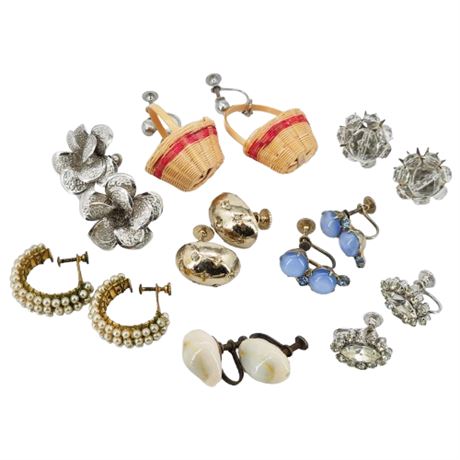 Eight Pairs Vintage Screwback Earrings