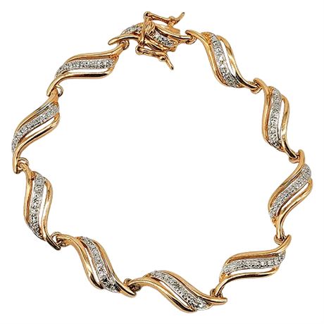 Vintage PRIME ART Two-Tone Wave Bracelet w/ Diamond