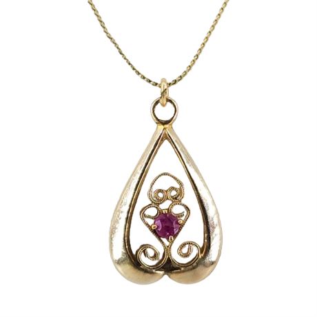 New in Box JC Penney Gold Filled Ruby Pendant Necklace