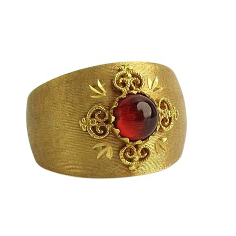 14K Gold Vintage MILOR Italy Dome Ring with Garnet Cabochon Sz 10.25