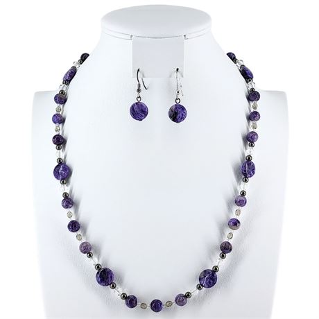 BRICK ROAD BEADING Charoite Necklace & Earrings Set
