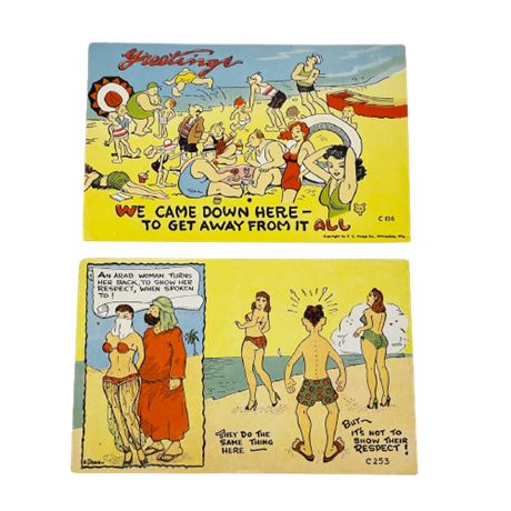 Lot of Vintage Color Litho Novelty Postcards- Beach