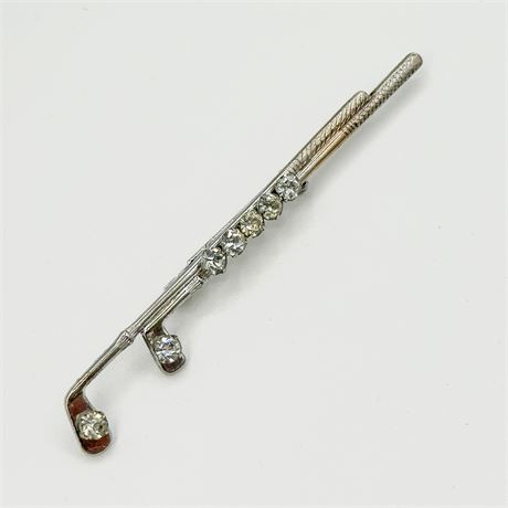 Vintage Silver Tone & Rhinestone Golf Club Brooch