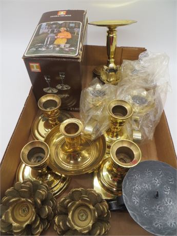 Box Lot of Brass Candle Holders