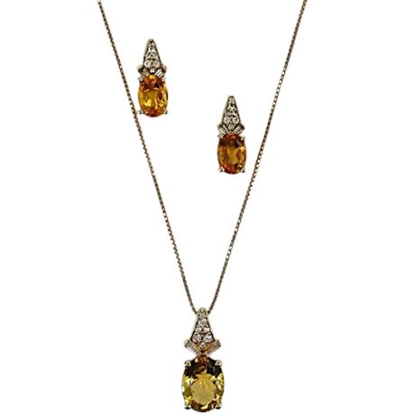 Citrine Necklace & Earring Set ~ 925 Vermeil