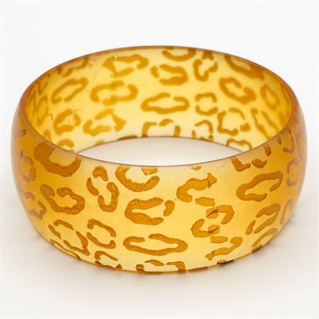 Vintage Lucite Leopard Print Chunky Bangle Bracelet