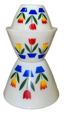 3 pc Fire-King Tulip Milk Glass Nesting Ovenware Bowls