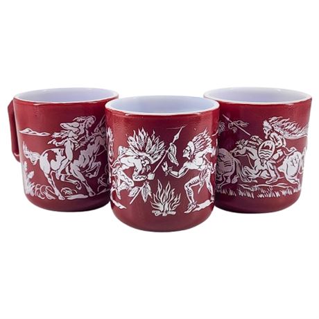 Vintage Hazel Atlas Milk Glass Native American Mugs, Set of 3