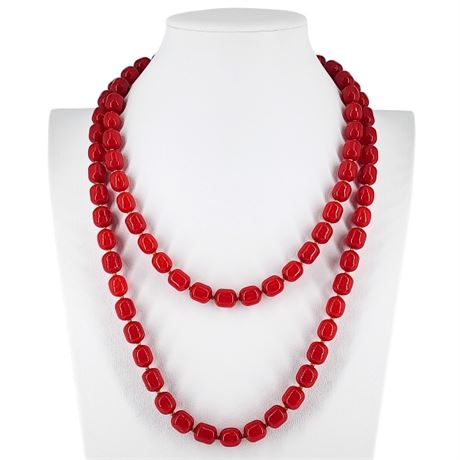 Vintage Cherry Red Lucite 46 Inch Beaded Necklace