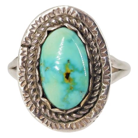 Vintage Signed SN Native American Sterling Silver Turquoise Ring, Sz 7.75