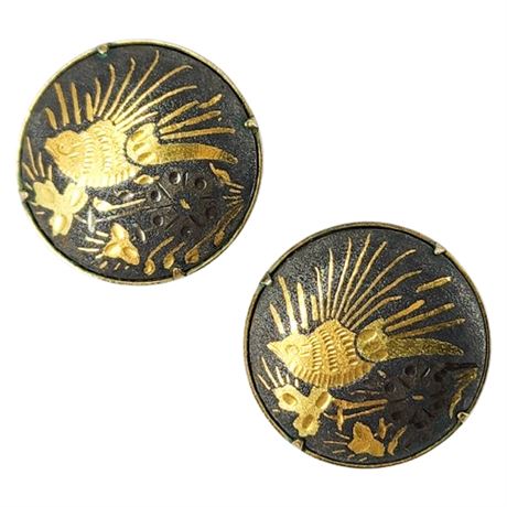 Vintage Spanish Damascene Bird Earrings