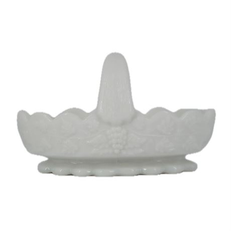Westmoreland Milk Glass Basket – “Paneled Grape” Pattern