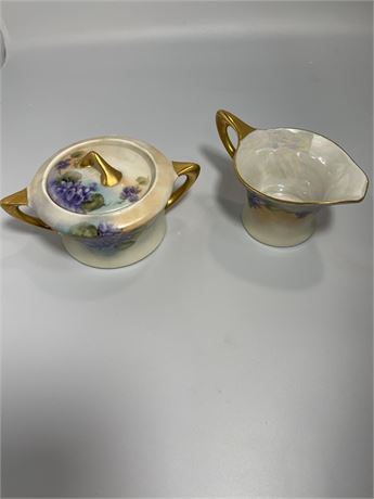 1950s porcelain hand painted flowers Signed  lusterware