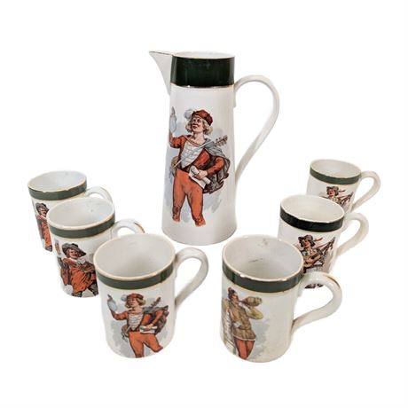 Vintage Avon W.R. Co. Pottery Minstrel Pitcher w/ 6 Mugs