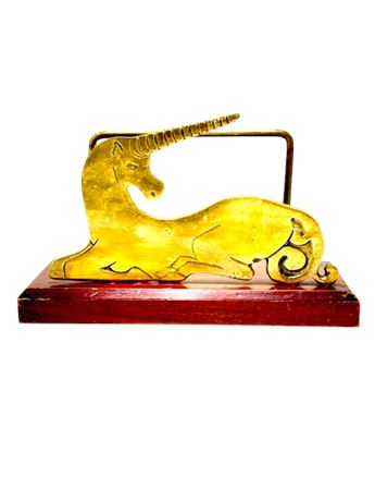 Vtg Brass and Wood Unicorn Letter Holder