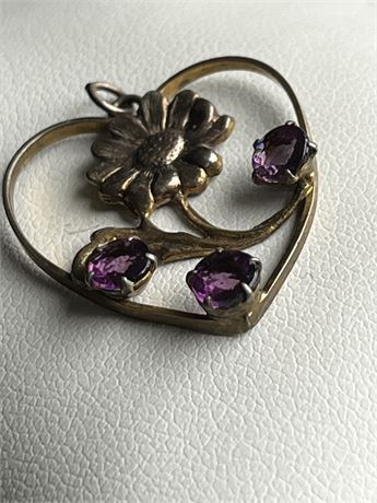 12kt gold filled purple stones flower heart pin