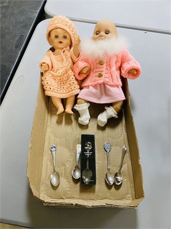Misc Box Lot w/ Collector Spoons and Dolls
