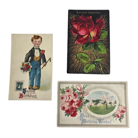 Lot of Three Antique Victorian Era Birthday Cards