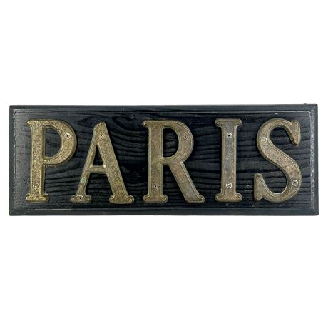 Solid Wood and Brass Vintage Paris Sign