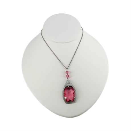 Sterling Silver Necklace with Pink Gemstone Pendant
