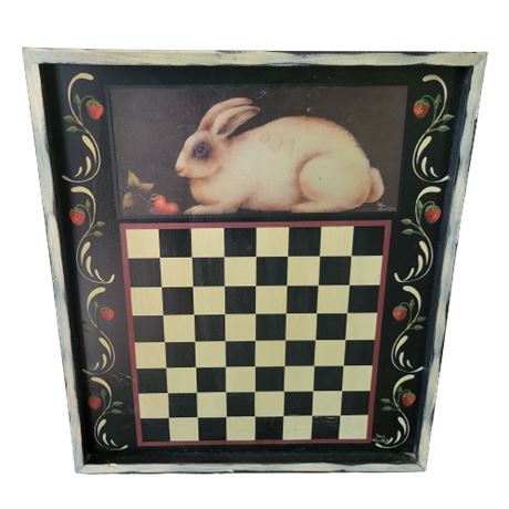 Vintage Hand Painted Rabbit Checkers Board by Ann Hunker