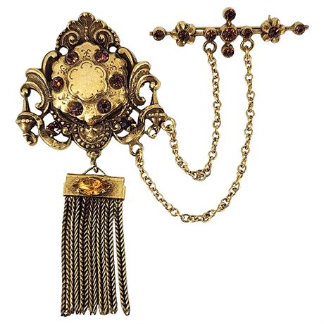 Vintage ACCESSOCRAFT Gold Tone Rhinestone Tassel Brooch