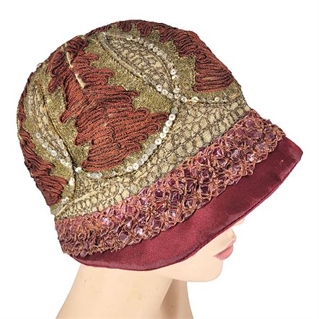 Vintage 20s Sequined Flapper Couture Cloche Hat