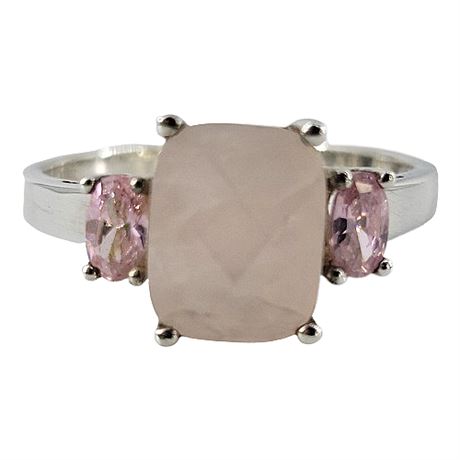 Sterling Silver Rose Quartz & Pink Topaz Ring, Sz 11