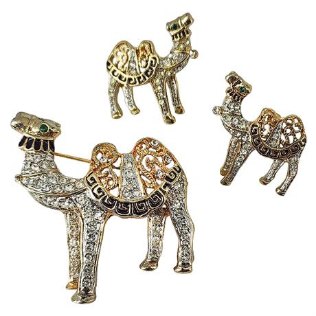 Vintage Rhinestone Camel Brooch & Earrings Set