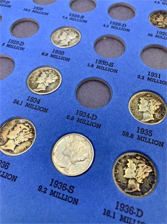 33 pc 1916-1945 Mercury Dime Coin Collection