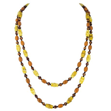Vintage Brown Plastic Long Beaded Necklace