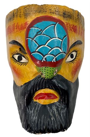 c1960’s Hand Painted Mexican Turtle Effigy Wood Carnival Mask