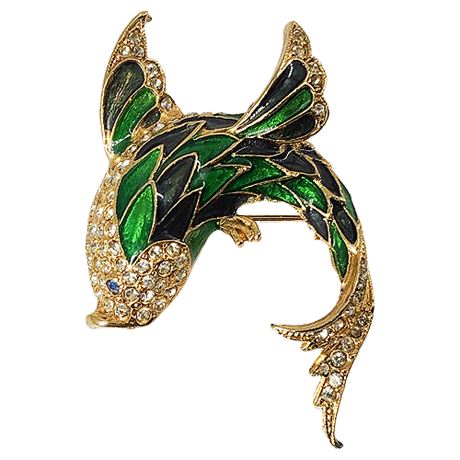 Vintage Enamel & Rhinestone Flying Fish Brooch