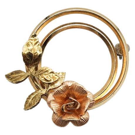 Vintage KREMENTZ Gold & Rose Gold Tone Flower Circle Brooch