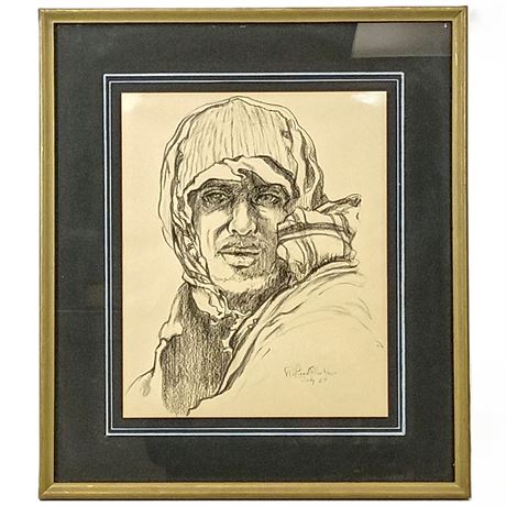 Richard Allen Hare, "Arab Chieftain" Charcoal Art, 1969