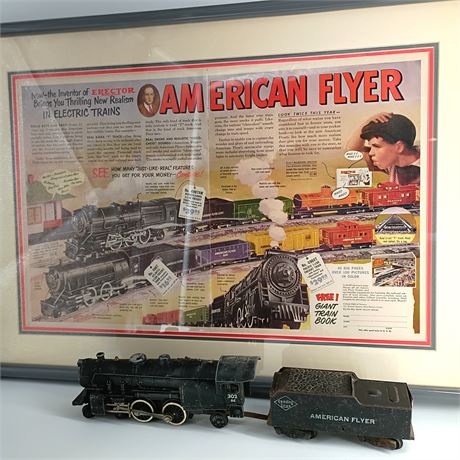 Vintage American Flyer No. 302AC Steam Locomotive, No. 312 Chessie System & Ad