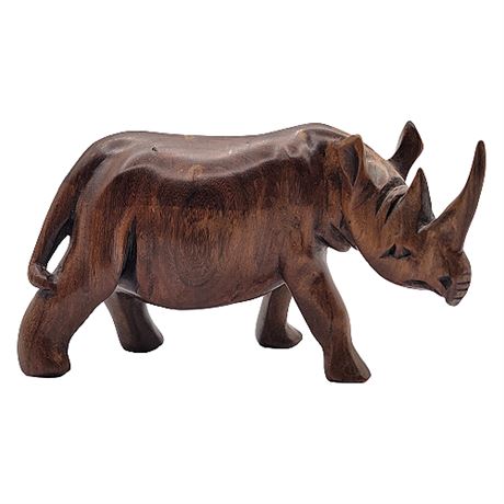 Vintage Hand Carved African Artisan Wooden Rhino Figurine