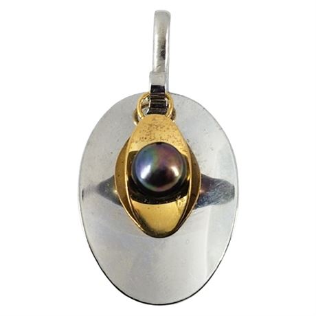 Vintage Two-Tone Black Pearl Pendant