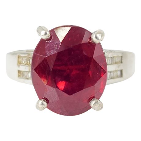 Signed D'JOY Sterling Silver Niassa Ruby & Diamond Ring, Sz 8