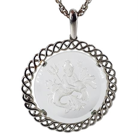 Vintage CROWN TRIFARI Aquarius Zodiac Pendant Necklace