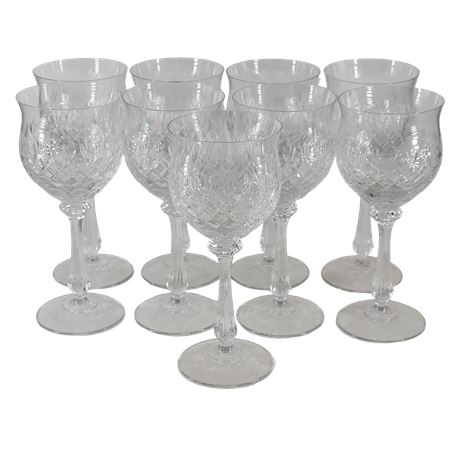 Cut Crystal Wine Glasses - Set of 9