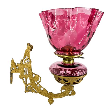 Vintage Fenton Cranberry Glass Lamp with Brass Wall Mount