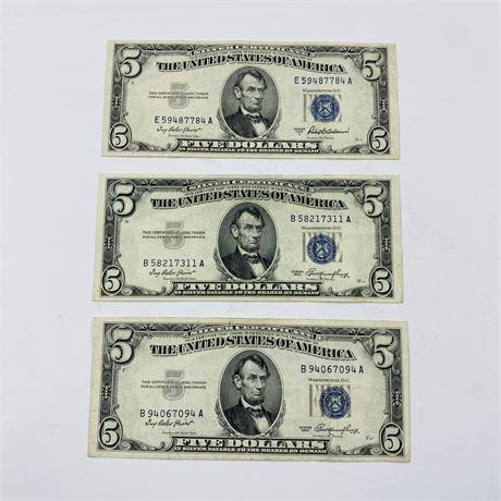 3 - 1953 $5 Silver Certificates