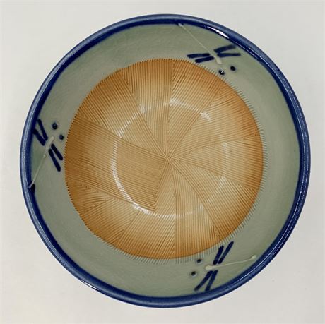 Superb 6” Handmade Asian Dragonfly Pottery Art Bowl