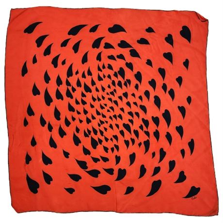 Vintage ECHO Red & Black Hearts Silk Scarf