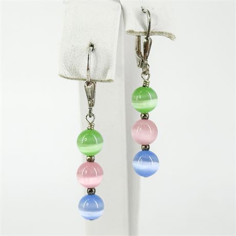 Vintage Sterling Silver & Cat's Eye Drop Earrings