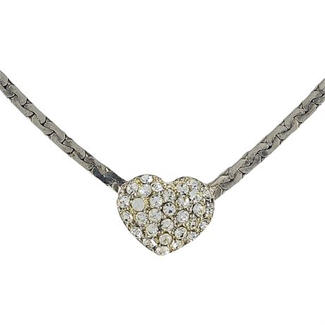 Vintage SWAROVSKI Pave Rhinestone Puffy Heart Necklace