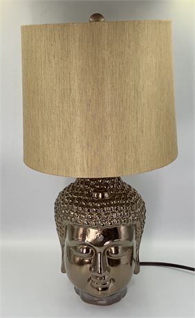 Bronzed Ceramic Buddha Accent Lamp with Silk Shade